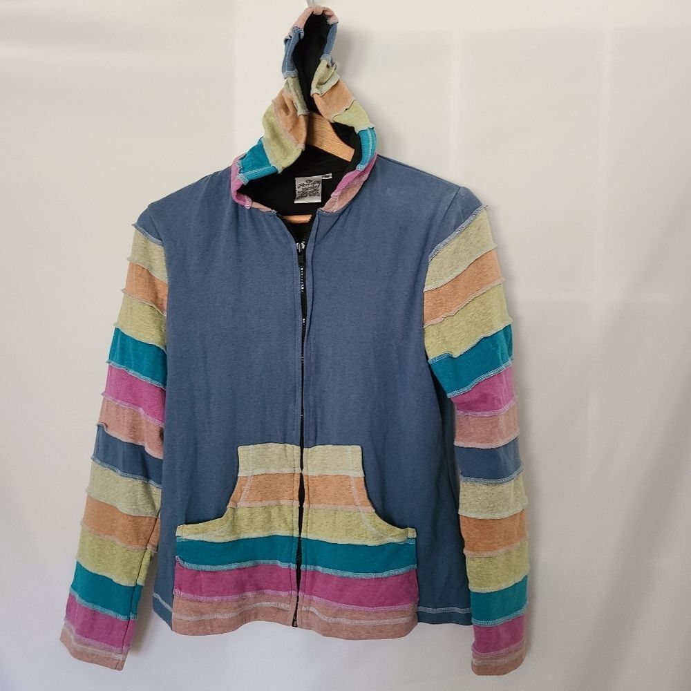 Parsley and Sage Boho Rainbow Full Zip‎ Hooded Jacket sz M